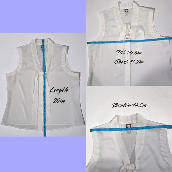 Anne Klein Ivory Sleeveless Tie Neck Blouse Silky Career Office Top PL (L035) - Picture 9 of 10